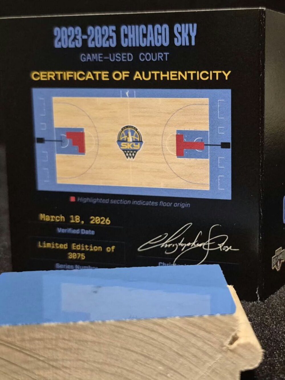 Chicago Sky Game Used Court Floor Piece 2021 WNBA Championship COA